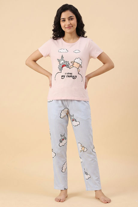 Buy Zivame Farm Lore Knit Cotton Pyjama Set - Cradle Pink